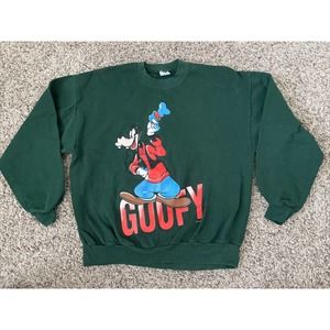 Vintage 90s Goofy Big Print Velva Sheen Large Green USA Crewneck Sweatshirt VTG